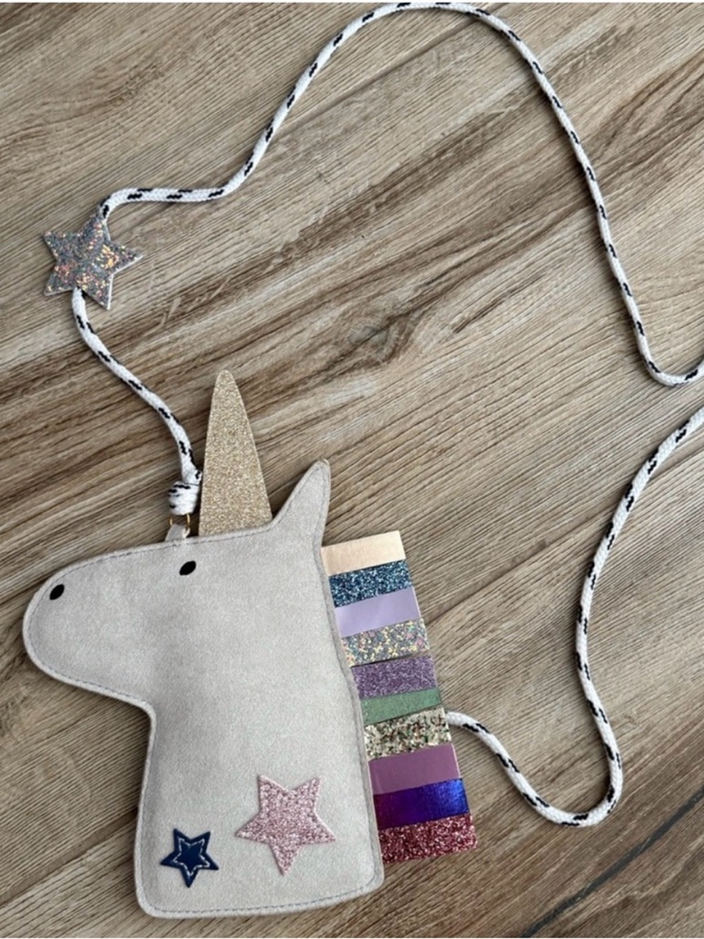 Kids Unicorn Crossbody Bag in Cream with Glitter Accents
